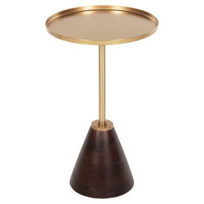 SIDE TABLE ROUND KAPPUR HM9726 MANGO WOOD IN WALNUT COLOR-METAL IN GOLD Φ38x62Hcm.