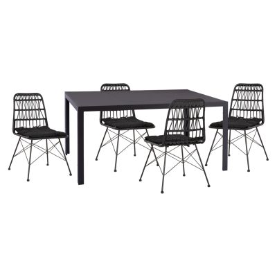 OUTDOOR DINING SET 5PCS OFER HM21029 DARK GRAY METAL-BLACK WICKER & METAL