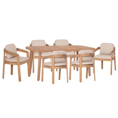 OUTDOOR DINING SET 7PCS CRAVIN HM10903 ACACIA WOOD IN NATURAL--CUSHIONS IN BEIGE
