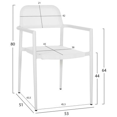 АЛУМИНИЕВО КРЕСЛО RONNY HM5998.02 БЯЛА РАМКА И БЯЛ ТЕКСТИЛЕН 53x51x80Hcm.