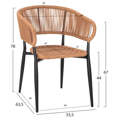 КРЕСЛО АЛУМИНИЕВО EULO HM5783.13 ЧЕРНО-СИНТЕТИЧЕН РАТАН БЕЖОВ 55,5x63,5x78Hcm.