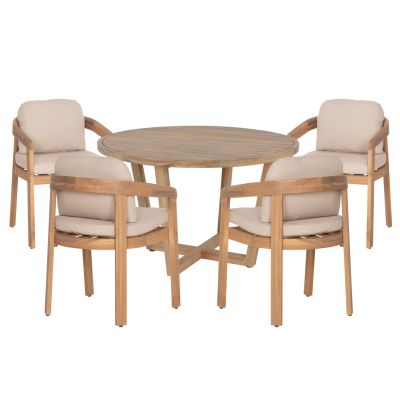 OUTDOOR DINING SET 5PCS PARAISO HM10902 ACACIA WOOD IN NATURAL--CUSHIONS IN BEIGE