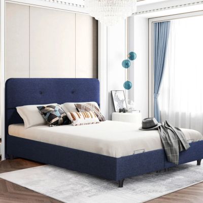 HM631.08 BED WITH STORAGE SPACE, BLUE FABRIC, 160X200CM