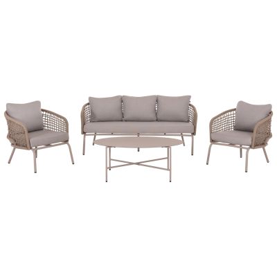 OUTDOOR LOUNGE SET 5-SEAT ELOWEN HM6508.02 ALUMINUM-ROPE IN BEIGE--CUSHIONS IN GREY