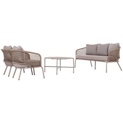 OUTDOOR LOUNGE SET 5-SEAT ELOWEN HM6508.02 ALUMINUM-ROPE IN BEIGE--CUSHIONS IN GREY
