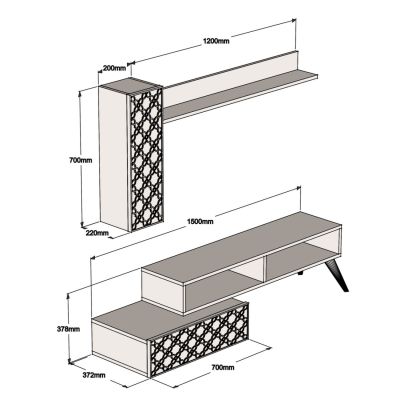 TV FURNITURE SET HM9518.02 MELAMINE IN WALNUT AND CREAM 150x37.2x37.8Hcm.