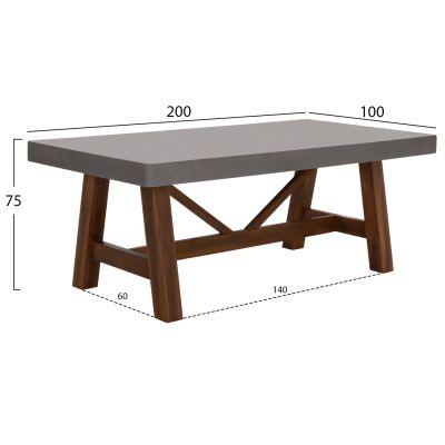 DINING TABLE MAEVE HM6575.01 GREY FIBER CEMENT TOP--ACACIA WOOD LEGS 200x100x75Hcm