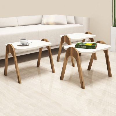 NESTING TABLES 3PCS MELAMINE WALNUT - ECRU HM9068.02 48,6x35,5x72Y cm.