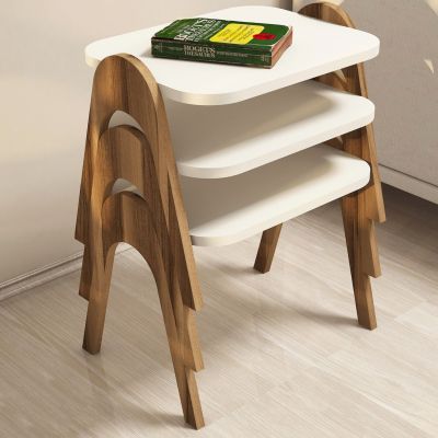 NESTING TABLES 3PCS MELAMINE WALNUT - ECRU HM9068.02 48,6x35,5x72Y cm.