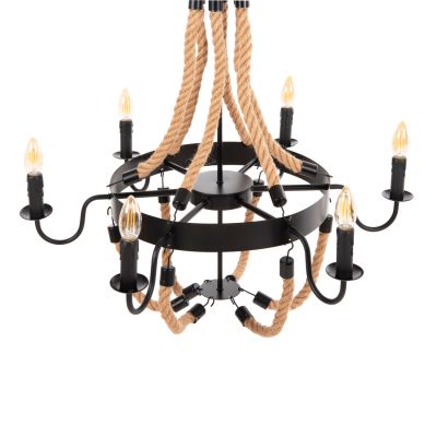 CEILING PENDANT FIXTURE HM4177 6-LIGHT WITH ROPE AND BLACK METAL 74x74x123Hcm.
