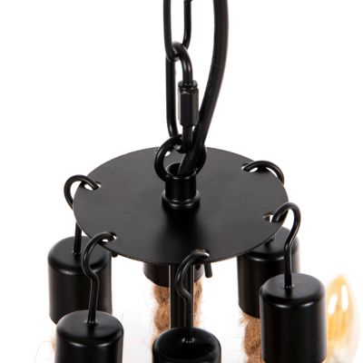 CEILING PENDANT FIXTURE HM4177 6-LIGHT WITH ROPE AND BLACK METAL 74x74x123Hcm.