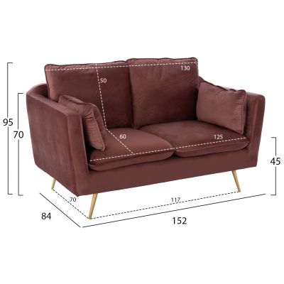 VELVET SOFA KAREN DUSTY PINK & METAL FEET GOLD HM3136.22 152x84x95 cm.