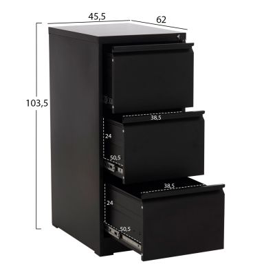 OFFICE FILING CABINET (3) SIDER HM6636.01 BLACK METAL 45.5x62x103.5Hcm.
