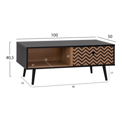 Lounge Table Charleen HM8668 Black with natural 100x50x40,5 cm