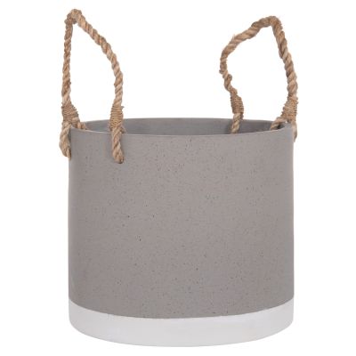 INDOOR PLANTER/POT SERIES TRYLL HM4690S FIBER CEMENT IN GREY & ROPE Φ23x20Hcm.