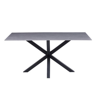 COFFEE TABLE HM9470.05 GREY MARBLE SINTERED STONE TOP-BLACK METAL BASE 120x60x45,5Hcm.