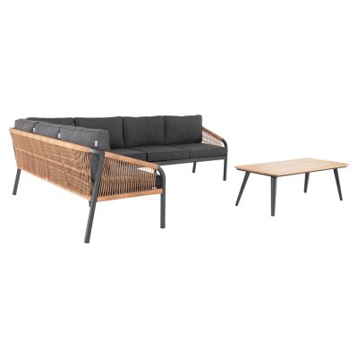 OUTDOOR CORNER LOUNGE SET MAERLY HM6140.02 ALUMINUM & CUSHIONS IN ANTHRACITE-BEIGE SYNTHETIC ROPE