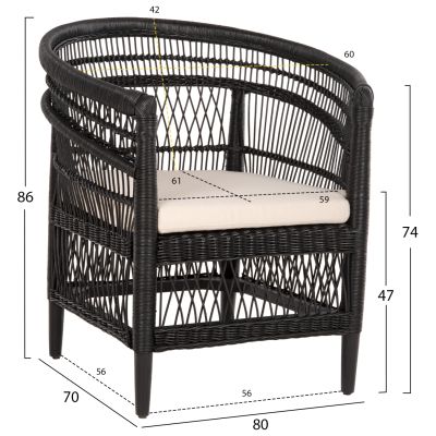 ARMCHAIR MALAWI HM9635.03 MAHOGANY WOOD WITH RATTAN IN BLACK--B'RATED 80x70x86Hcm.