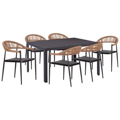 OUTDOOR DINING SET 7PCS BERG HM10876.01 GREY METAL TABLE--ALUMINUM CHAIRS