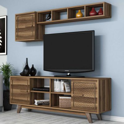 TV FURNITURE SET HM9513.01 MELAMINE IN WALNUT COLOR 160x35x56.2Hcm.