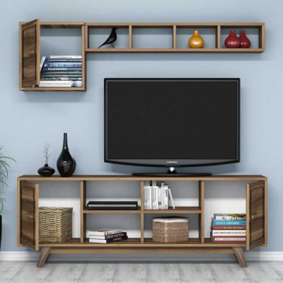 TV FURNITURE SET HM9513.01 MELAMINE IN WALNUT COLOR 160x35x56.2Hcm.