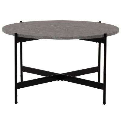 COFFEE TABLE HM9588.02 MDF GREY MARBLE TABLETOP-BLACK METAL BASE Φ80x45Hcm.