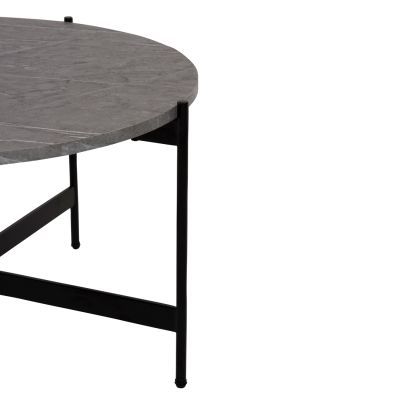 COFFEE TABLE HM9588.02 MDF GREY MARBLE TABLETOP-BLACK METAL BASE Φ80x45Hcm.