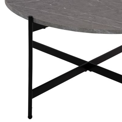 COFFEE TABLE HM9588.02 MDF GREY MARBLE TABLETOP-BLACK METAL BASE Φ80x45Hcm.