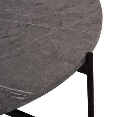 COFFEE TABLE HM9588.02 MDF GREY MARBLE TABLETOP-BLACK METAL BASE Φ80x45Hcm.