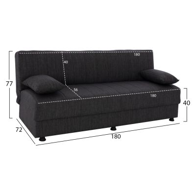 Hm3239.03 ANDRI three-seater sofa-bed, gray fabric, short legs, without arms