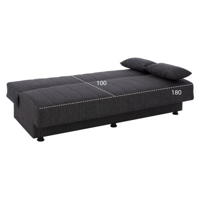 Hm3239.03 ANDRI three-seater sofa-bed, gray fabric, short legs, without arms