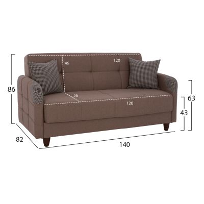 HM3246.01 BEIGE 2 SEATER SOFA-BED WITH ARMS AND STORAGE SPACE