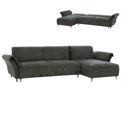 CORNER REVERSIBLE SOFA-BED MAILO-GREEN FABRIC-METAL LEGS 300x145x80Hcm.