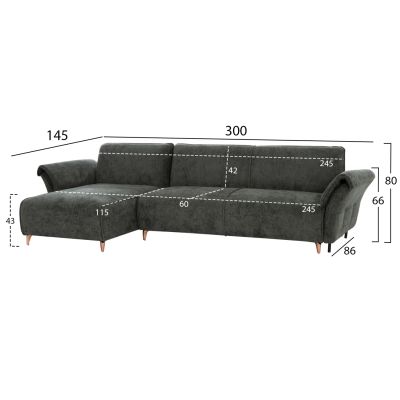 CORNER REVERSIBLE SOFA-BED MAILO-GREEN FABRIC-METAL LEGS 300x145x80Hcm.