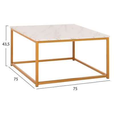 COFFEE TABLE BRAYLEN HM8942.11 MELAMINE WHITE MARBLE LOOK-GOLD BASE 75x75x43Hcm.