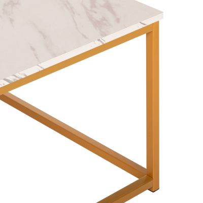 COFFEE TABLE BRAYLEN HM8942.11 MELAMINE WHITE MARBLE LOOK-GOLD BASE 75x75x43Hcm.