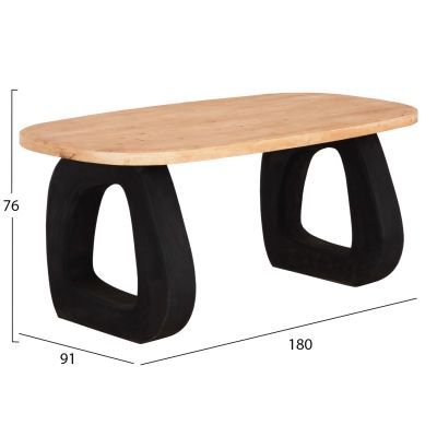 DINING TABLE SERIES SANTORINI HM18065 FIR WOOD TABLETOP-POLYRESIN LEGS IN BLACK 180x90x76Hcm.