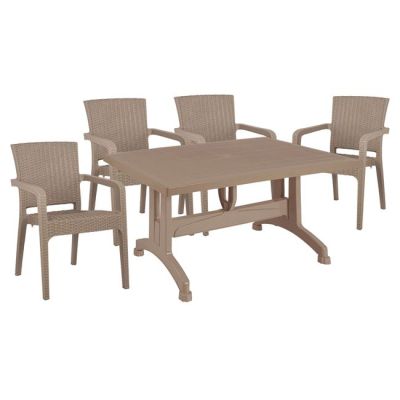 Set 5 pieces Table & polypropylene chair Rattan in cappuccino HM10580.02