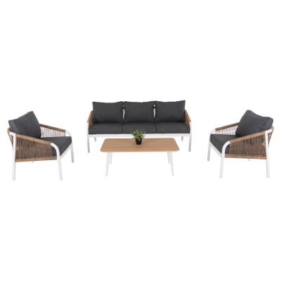 OUTDOOR LOUNGE SET 4PCS MAERLY HM6056.01 WHITE ALUMINUM-PE TWIST ROPE-ANTHRACITE CUSHIONS