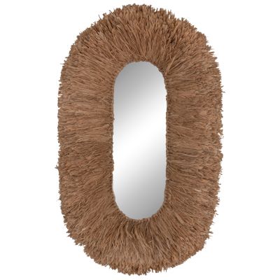 WALL MIRROR IN OVAL SHAPE HM4711 SISAL FIBERS FRAME IN NATURAL COLOR 95x60x15(thickness) cm.