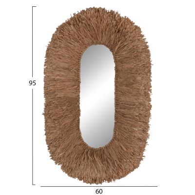WALL MIRROR IN OVAL SHAPE HM4711 SISAL FIBERS FRAME IN NATURAL COLOR 95x60x15(thickness) cm.