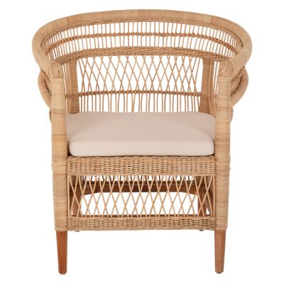 ARMCHAIR MALAWI HM9635.04 MAHOGANY WOOD-RATTAN-WHITE CUSHION 80x70x86Hcm.