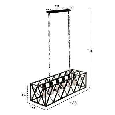 CEILING PENDANT LAMP HM4128 6LIGHTS-BLACK METAL FRAME 77,5x25x101Hcm.