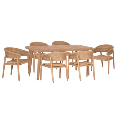 OUTDOOR DINING SET 7PCS CORT HM10908 ACACIA WOOD & ROPE IN NATURAL COLORS