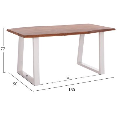 DINING TABLE MONTANA HM8336.12 ACACIA WOOD-4cm TOP THICKNESS--WHITE LEGS 160x90x77Hcm.