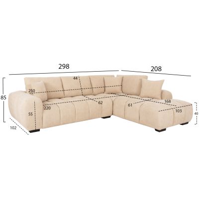 CORNER SOFA (RIGHT) COVEN HM3266.01R ECRU FABRIC 298x102-208x85Hcm.