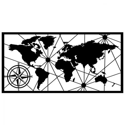 WALL DECORATION 100% METAL BLACK WORLD MAP 120Χ1,5Χ60 HM7335