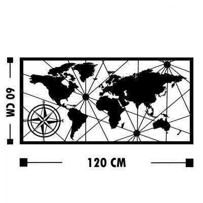 WALL DECORATION 100% METAL BLACK WORLD MAP 120Χ1,5Χ60 HM7335