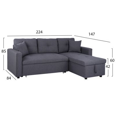 Corner Sofa Bed Wayne 224x147x85 HM3028.11 Grey Fabric