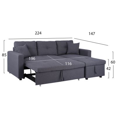 Corner Sofa Bed Wayne 224x147x85 HM3028.11 Grey Fabric